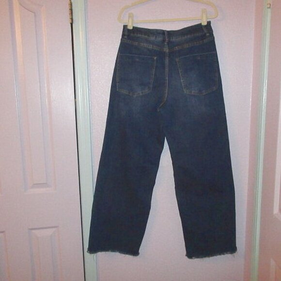 Women's Wide Leg Jeans Size 30 Baggy Rhinestones Bling Fringe High Rise Oat NY - Picture 7 of 10